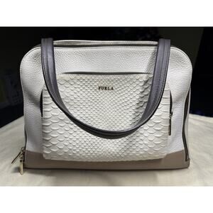 FURLA Leather Shoulder Bag Croco Embossed Bicolor Large Crossbody Classic